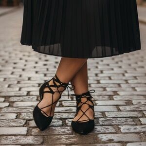 Aquazzura Leather Shoes Women's Black Lace-Up Ballet Flats Eu 37.5 USA 7.5